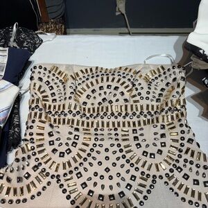 Embellished Strapless Top with Gold bronze and clear Accents